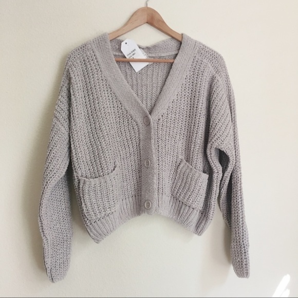Oversized Light grey velvet cardigan - Picture 7 of 12
